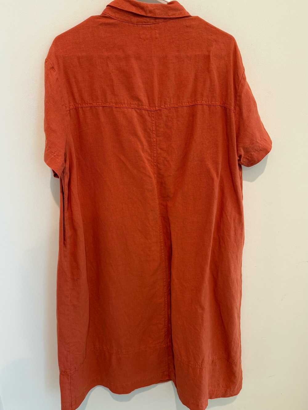 Poetry Coral-Orange V-Neck Short Sleeve linen A-Line Dress - Picture 3 of 6